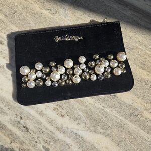 Lilly Pulitzer Black Clutch with Pearl and Gold Accents